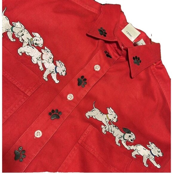 Walt Disney Vtg 101 Dalmatians Red 100% Cotton Embroidered Button-up Top, Small - Picture 4 of 6